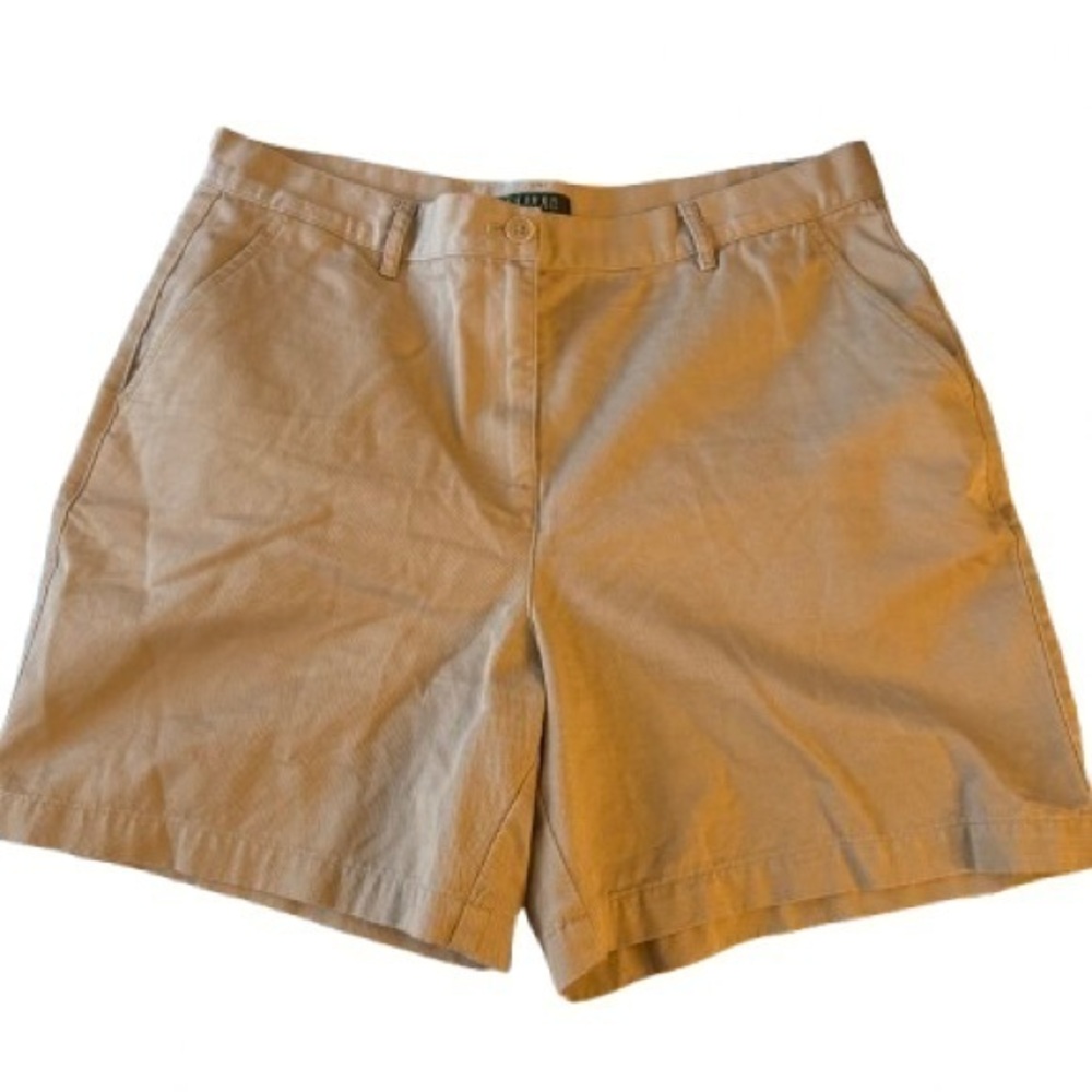 Lauren Ralph Lauren Women’s Tan Cotton Casual Shorts-14P- Petite Preppy Coastal
